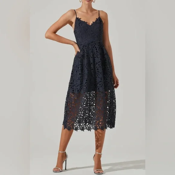 astr lace v neck dress Aurelia Satin V-Neck Midi Dress